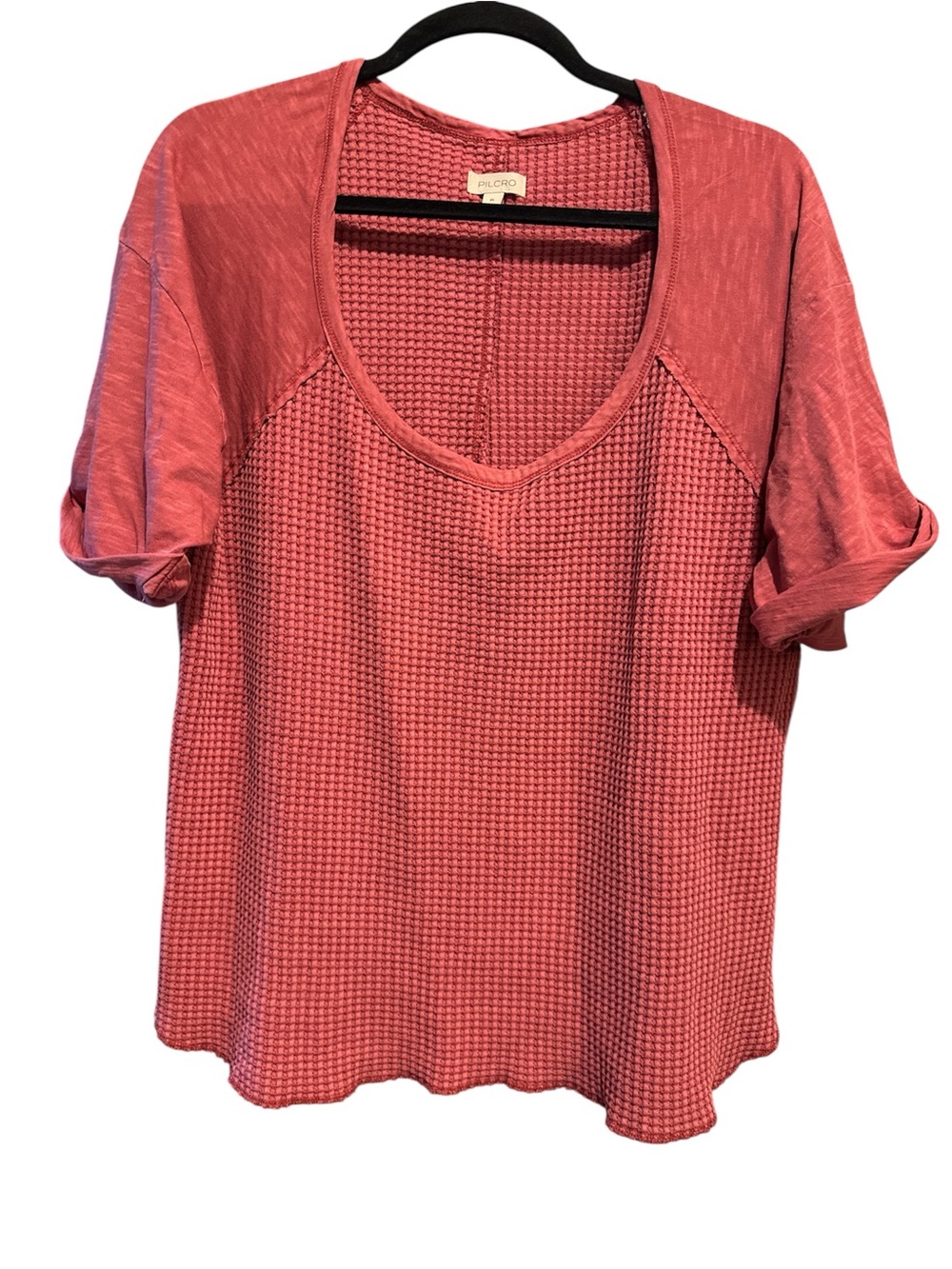 Pilcro Coral Textured Waffle Knit Scoop Neck Women's Top sz xl